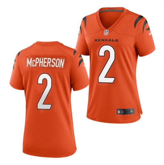 Women's Cincinnati Bengals #2 Evan McPherson Jersey Team Game Player Orange Limited Football