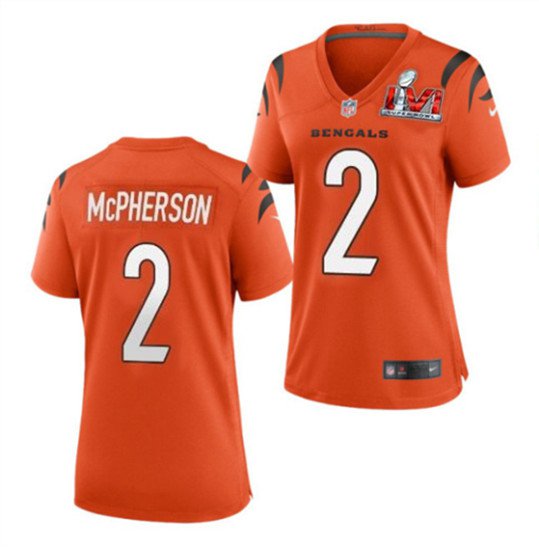 Women's Cincinnati Bengals #2 Evan McPherson Jersey Orange 2022 Super Bowl LVI Limited Football