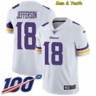 men's & youth Minnesota Vikings #18 Justin Jefferson Jersey 100th Season White Limited Football