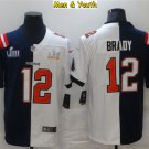 men's & youth Buccaneers Patriots #12 Tom Brady Jersey Split Navy/White Super Bowl LV/LIII Football