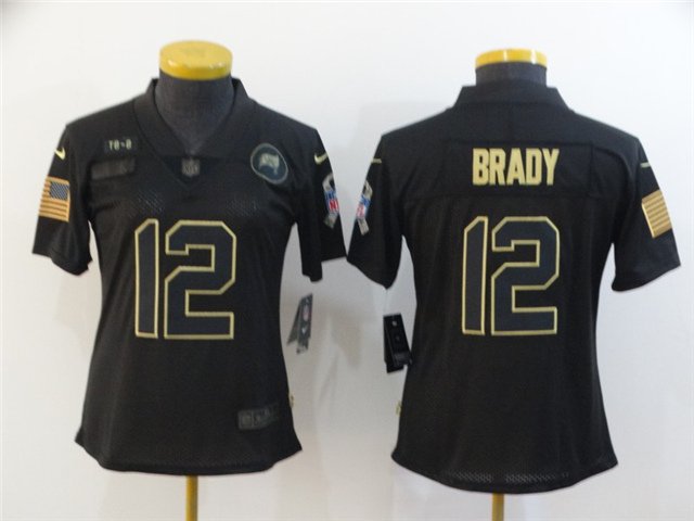 Women's Tampa Bay Buccaneers #12 Tom Brady Jersey 2020 Black Salute To Service Limited Football