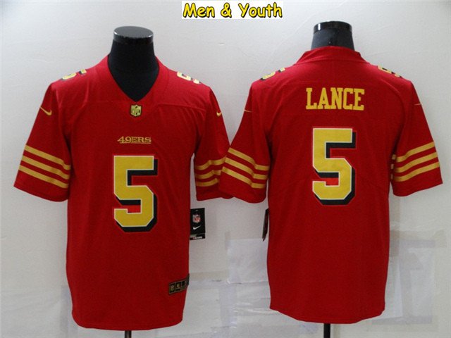 NFL 49ers 5 Trey Lance 2021 75th Anniversary Red Throwback Men Jersey