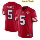men's & youth San Francisco 49ers #5 Trey Lance Jersey Red 75th Anniversary Patch Alternate Football