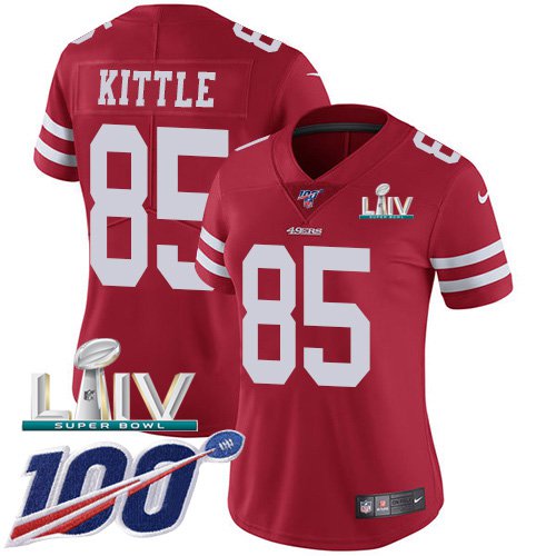 Women's San Francisco 49ers #85 George Kittle Jersey 100th Season Red Super Bowl LIV Limited