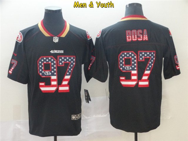 men's & youth #97 Nick Bosa Jersey Black USA Flag Fashion Limited Football