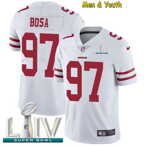 Men's #97 Nick Bosa Jersey Team Game Player White Super Bowl LIV Limited Football