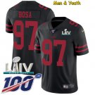 Men's #97 Nick Bosa Jersey Team Game Player 100th Season Black Super Bowl LIV Limited Football
