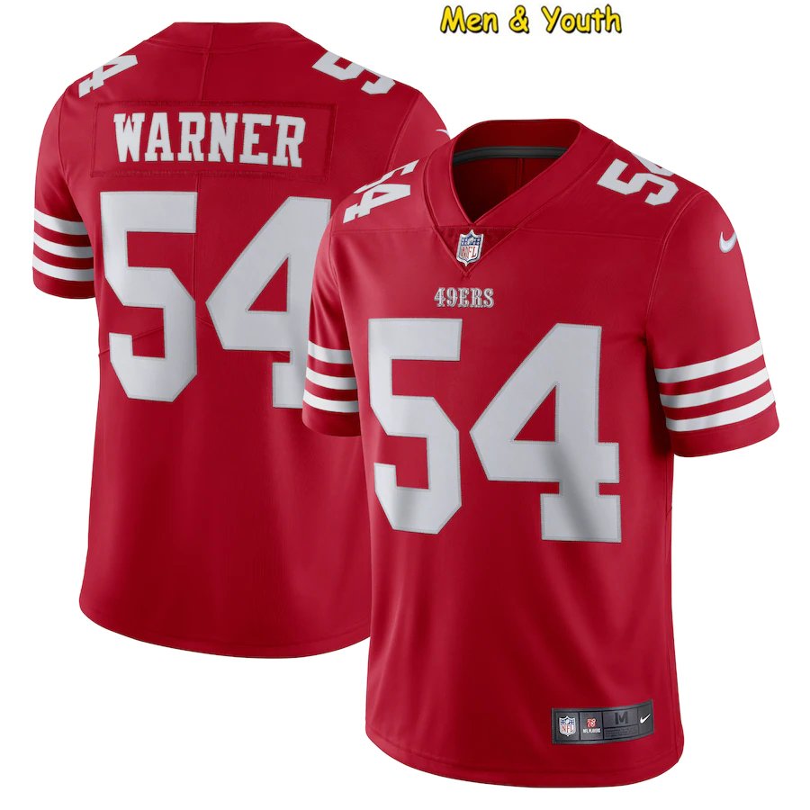 men's & youth #54 Fred Warner Jersey Team Game Player 2022 Red Limited Football