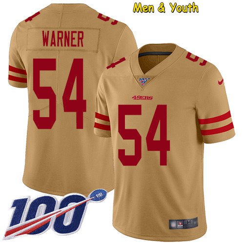 men's & youth #54 Fred Warner Jersey 100th Season Gold Inverted Legend Limited Football