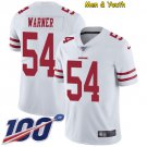 men's & youth #54 Fred Warner Jersey 100th Season Team Game Player White Limited Football