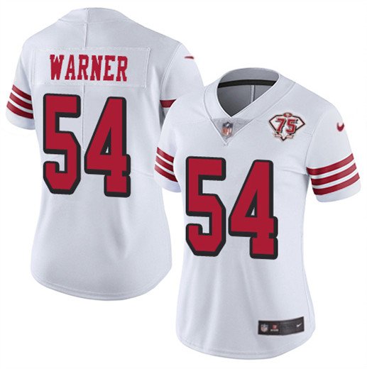 Women's #54 Fred Warner Jersey Team Game Player White 75th Anniversary Patch Alternate Football