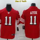men's & youth #11 Brandon Aiyuk Jersey Team Game Player Red Alternate Football