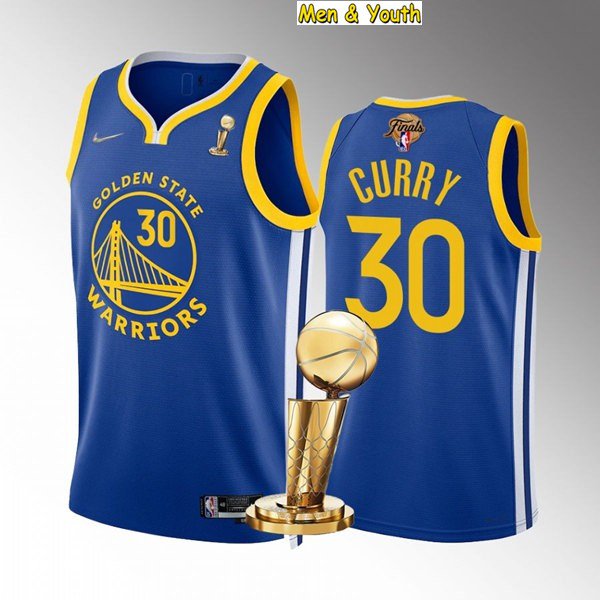 men's & youth #30 Stephen Curry Jersey Royal 2022 Finals Champions Swingman Basketball
