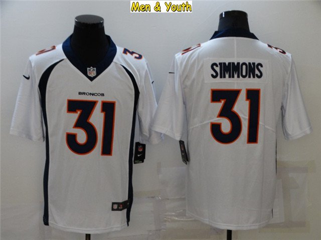 men's & youth Football Team Uniform #31 Justin Simmons Jerseys Player Game White Shirts