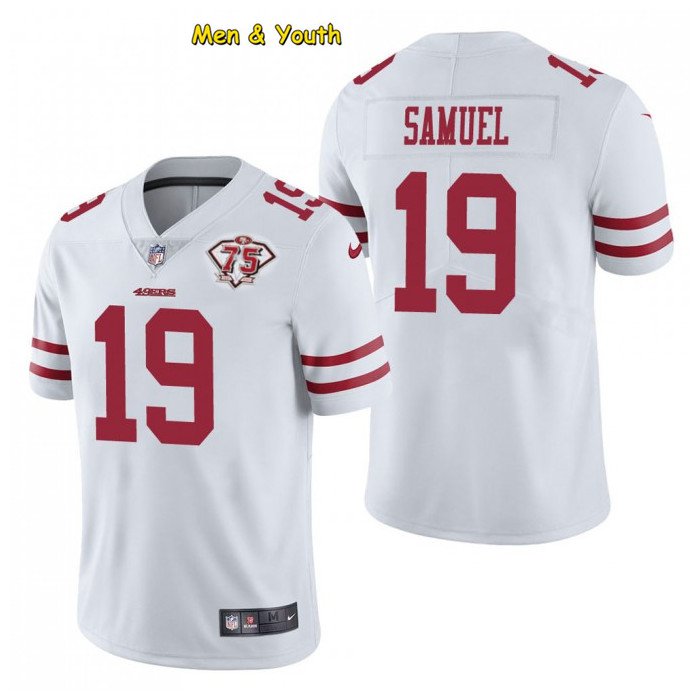 men's & youth Football Team Uniform #19 Deebo Samuel Jerseys White 75th ...