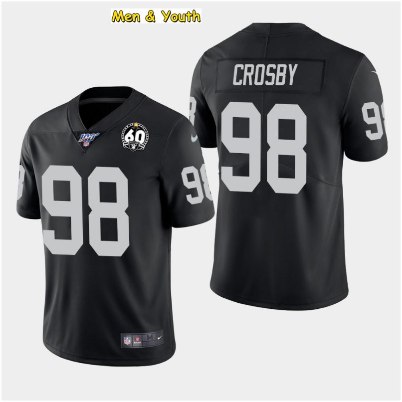 men's & youth Football Team Uniform 98 Maxx Crosby Jerseys Black 100th Season 60 Patch Shirts