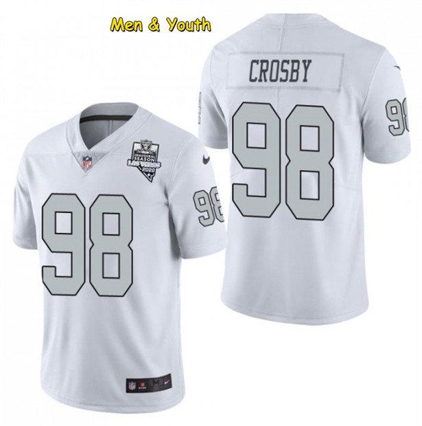 men's & youth Football Team Uniform 98 Maxx Crosby Jerseys White Alternate 2020 Inaugural Season