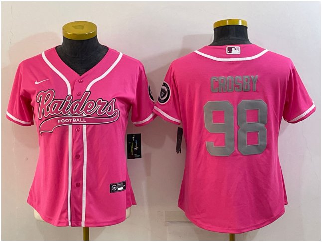 Women's Football Team Uniform #98 Maxx Crosby Jerseys Pink Cool Base ...