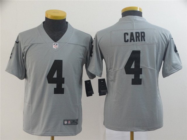 Youth,kids Football Team Uniform #4 Derek Carr Jerseys Gray Inverted 