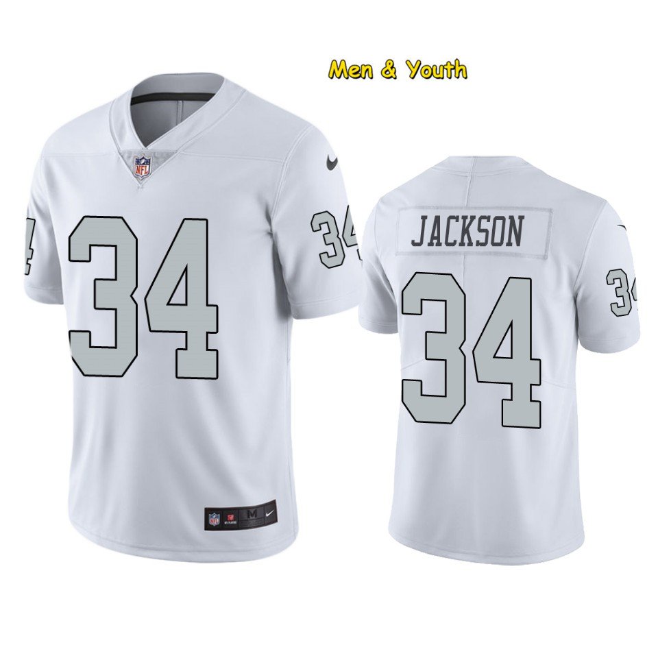 Men's Football Team Uniform #34 Bo Jackson Jerseys Player Game White ...