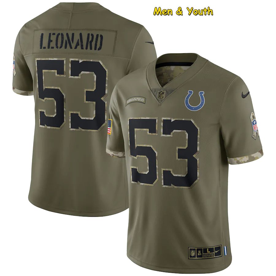 men's & youth Football Team Uniform #53 Shaquille Leonard Jerseys 2022 ...
