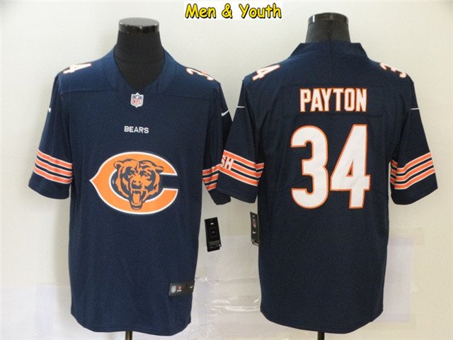 men's & youth Football Team Uniform #34 Walter Payton Jerseys Navy Team ...