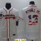 men's & youth Baseball Uniform #13 Ronald Acuna Jr. Jerseys White USA Flag Fashion FlexBase Shirts