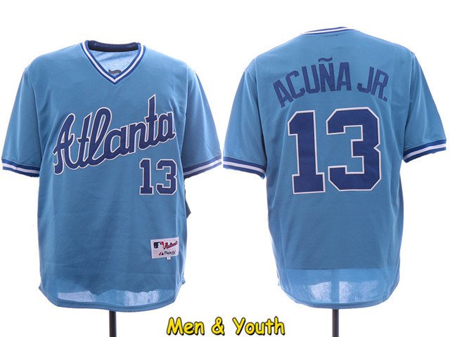 men's & youth Baseball Uniform #13 Ronald Acuna Jr. Jerseys Light Blue ...