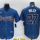 men's & youth Baseball Team Uniform #27 Austin Riley Jerseys Blue Pinstripe CoolBase League Shirts