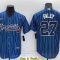 men's & youth Baseball Team Uniform #27 Austin Riley Jerseys Blue Pinstripe CoolBase League Shirts