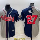 men's & youth Baseball Team Uniform #27 Austin Riley Jerseys Split Navy/Gray 2021 Champion Shirts