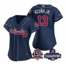 women's Baseball Uniform #13 Ronald Acuna Jr. Jerseys Navy 2021 Champions 150th Patch lady Shirts