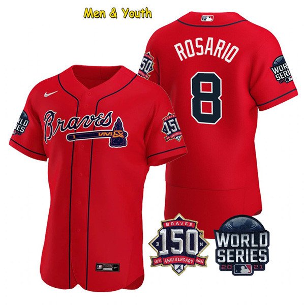 men's & youth Baseball Team Uniform 8 Eddie Rosario Jerseys Red 2021