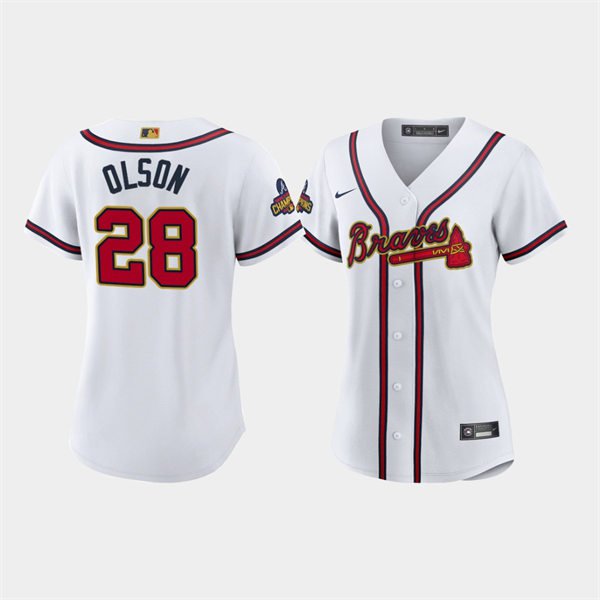 women's Baseball Team Uniform #28 Matt Olson Jerseys White 2022 Gold Program CoolBase lady Shirts