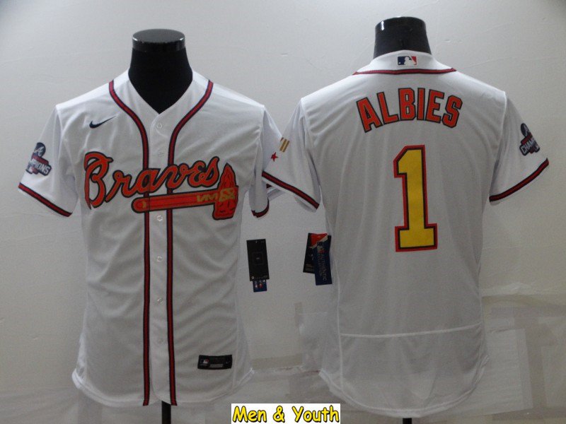 men's & youth Baseball Team Uniform 1 Ozzie Albies Jerseys White Gold