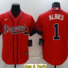men's & youth Baseball Team Uniform #1 Ozzie Albies Jerseys Red City Connect CoolBase Shirts