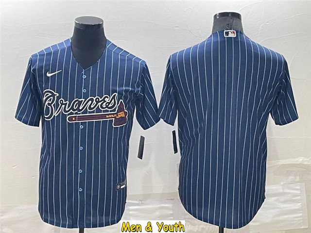men's & youth Baseball Team Uniform Atlanta Braves Blank Jerseys Blue Pinstripe League Shirts
