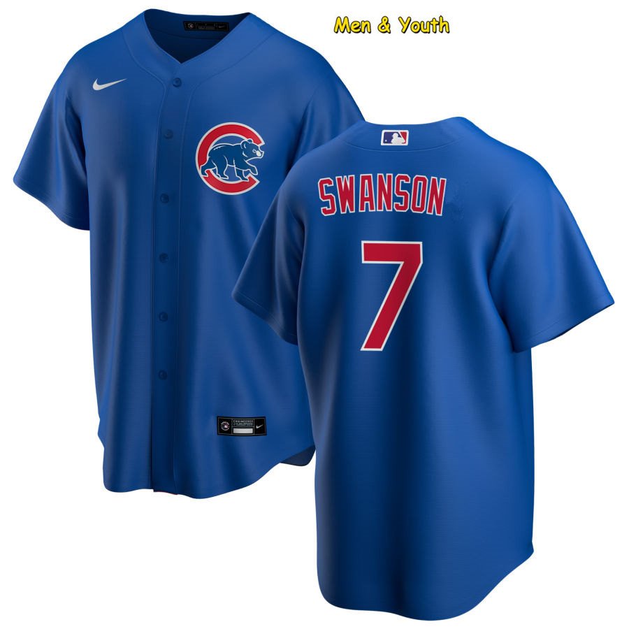 men's & youth Baseball Team Uniform #7 Dansby Swanson Jerseys Royal CoolBase League Shirts