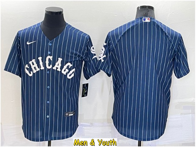 men's & youth Baseball Team Uniform Chicago White Sox Blank Jerseys Blue Pinstripe League Shirts