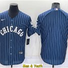 men's & youth Baseball Team Uniform Chicago White Sox Blank Jerseys Blue Pinstripe League Shirts