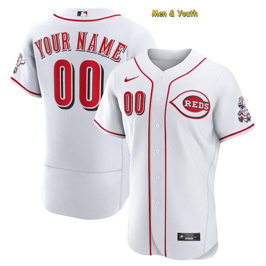 men's & youth Baseball Reds Uniform #00 Custom name number Jerseys White FlexBase League Shirts