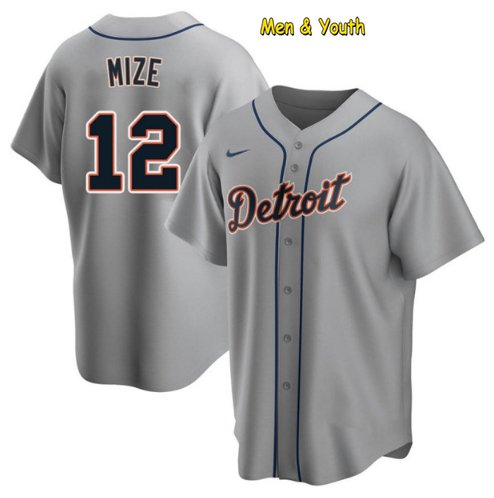 men's & youth Baseball Team Uniform #12 Casey Mize Jerseys Gray Road CoolBase League Shirts