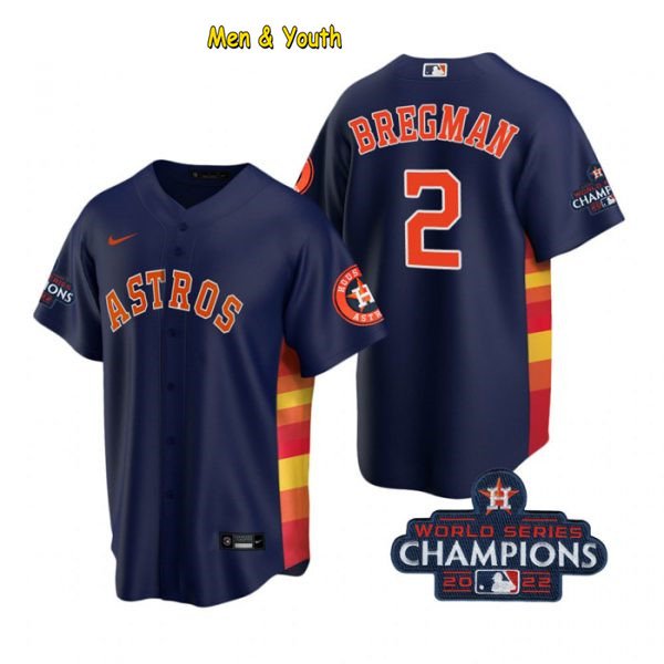 men's & youth Baseball Team Uniform 2 Alex Bregman Jerseys Navy