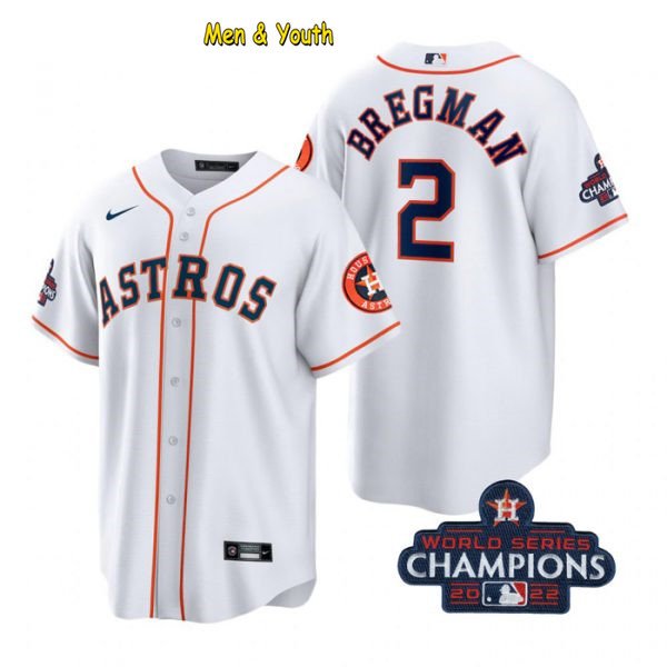 men's & youth Baseball Team Uniform 2 Alex Bregman Jerseys White