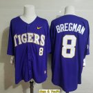 men's & youth Baseball Team Uniform #8 Alex Bregman Jerseys Purple LSU College Game League Shirts