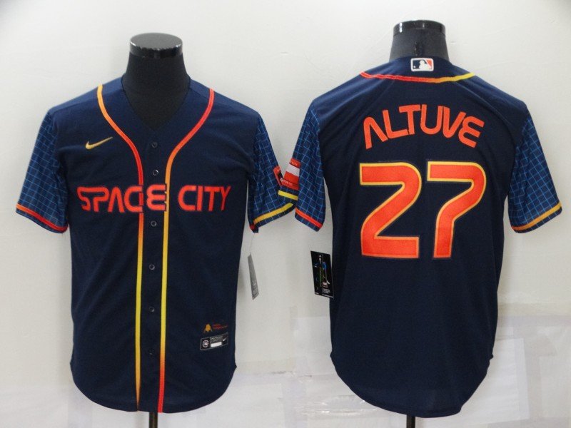 men's Baseball Team Uniform #27 Jose Altuve Jerseys Navy City Connect CoolBase League adults Shirts