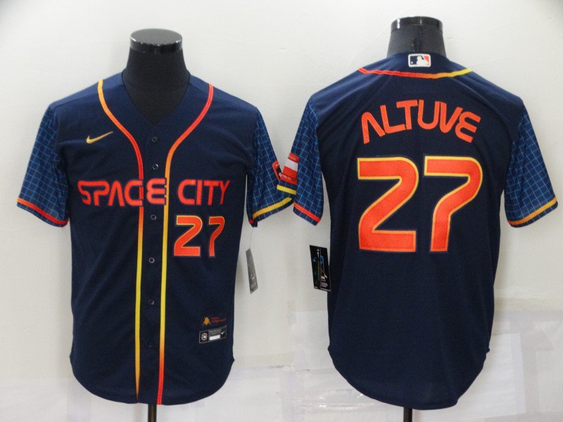 men's Baseball Team Uniform #27 Jose Altuve Jerseys Navy City Connect CoolBase League adults Shirts
