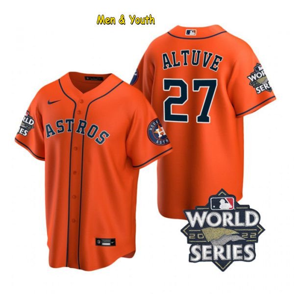 men's & youth Baseball Team Uniform 27 Jose Altuve Jerseys Orange