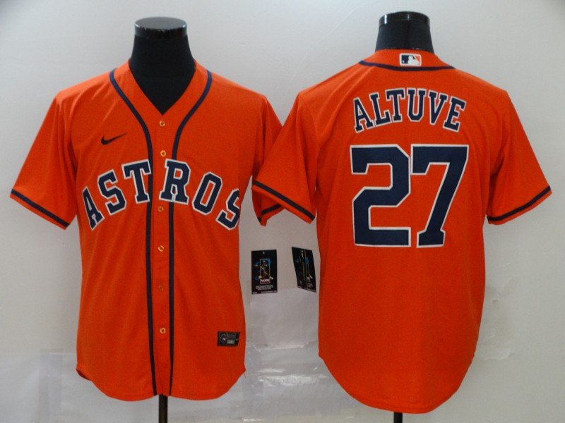 men's Baseball Team Uniform #27 Jose Altuve Jerseys Orange Alternate CoolBase League adults Shirts