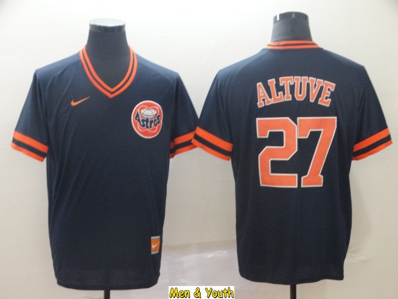men's & youth Baseball Team Uniform #27 Jose Altuve Jerseys Navy Cooperstown League V Neck Shirts